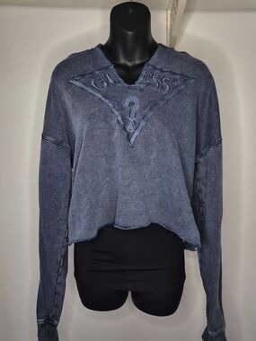Y2K GUESS Blue Cropped Hoodie